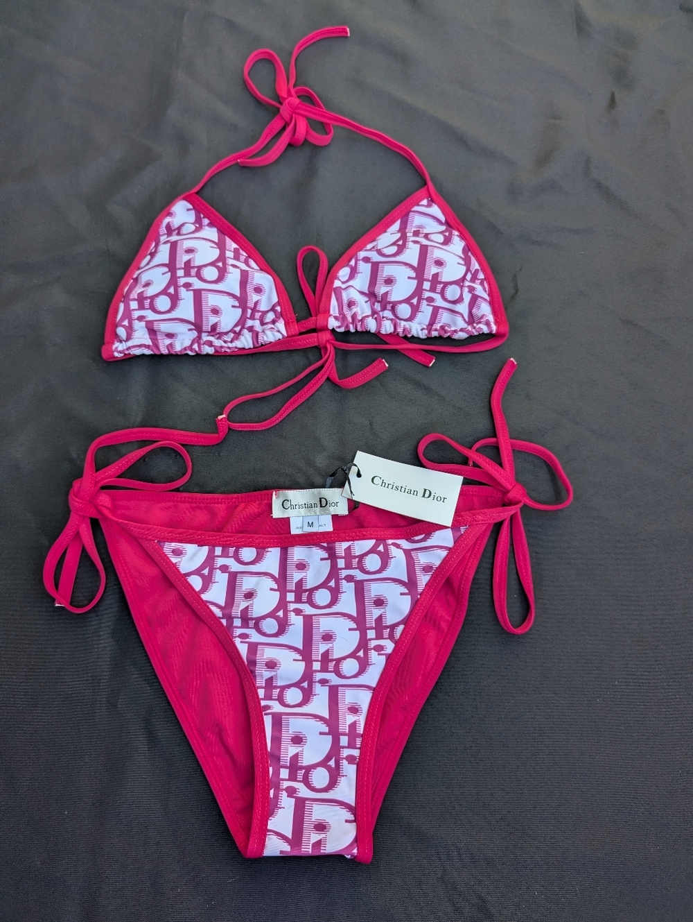 Christian Dior Pink Logo Triangle Bikini